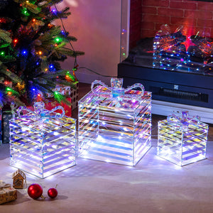 Set of 3 Christmas Lighted Gift Boxes with Bows and Plug view 2