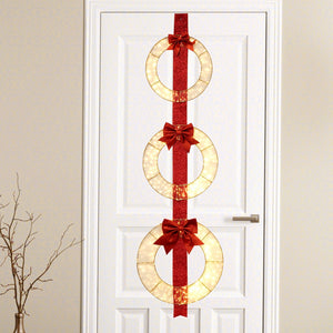 Set of 3 Christmas Lighted Wreaths with Warm White LED Lights and Bows view 5