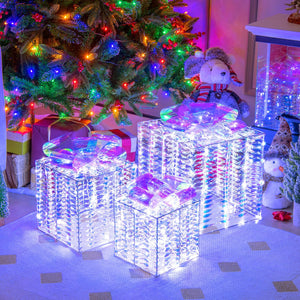 Set of 3 Iridescent Christmas Gift Box with Iridescent Bows view 2