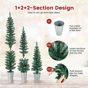 Set of 3 Potted Artificial Christmas Tree with Silver Metal Buckets view 9