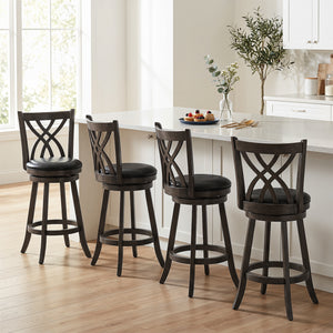 Set of 4 29 inches Counter Height Bar Stools with Rubber Wood Frame-Gray view 2