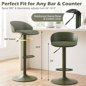 Set of 4 Adjustable Swivel Bar Stools w/ Back & Footrest 330 LBS for Dining-Green view 4