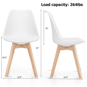 Set of 4 Dining Chairs Mid-Century Modern Shell PU Seat with Wooden Legs-White view 4