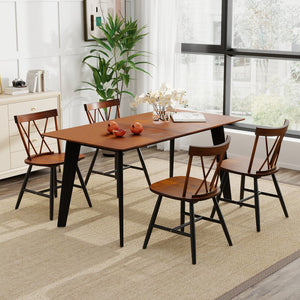 Set of 4 Dining Chairs with Rubber Wood Frame and Curved Cross Back-Dark Brown view 2