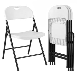 Set of 4 Foldable Plastic Chairs with Ergonomic Backrest-White view 3