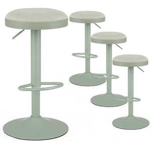 Set of 4 Kitchen Bar Stools with Height Adjustment Padded Seat and D-Shaped Footrest-Green