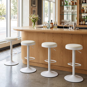Set of 4 Kitchen Bar Stools with Height Adjustment Padded Seat and D-Shaped Footrest-White view 3