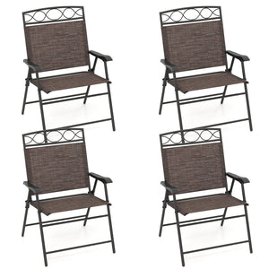 Set of 4 Patio Folding Chairs Set Dining Chairs with Armrests-Brown