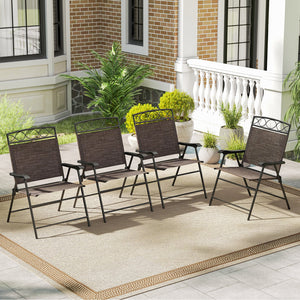 Set of 4 Patio Folding Chairs Set Dining Chairs with Armrests-Brown view 2