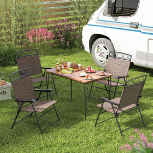 Set of 4 Patio Folding Chairs Set Dining Chairs with Armrests-Brown view 3
