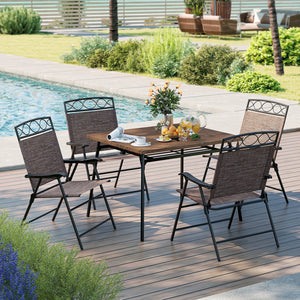 Set of 4 Patio Folding Chairs Set Dining Chairs with Armrests-Brown view 6