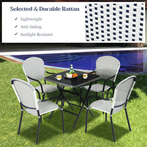 Set of 4 Patio Rattan Stackable Dining Chair with, Armrest for Garden-White view 3