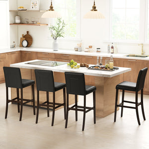 Set of 4 PVC Dining Leather Bar Stools with Solid Wood Legs-29 inch view 3