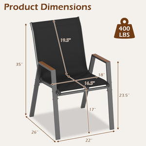 Set of 4 Stackable Patio Chairs with High Backs for Backyard 400 LBS-Black view 3