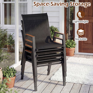 Set of 4 Stackable Patio Chairs with High Backs for Backyard 400 LBS-Black view 6