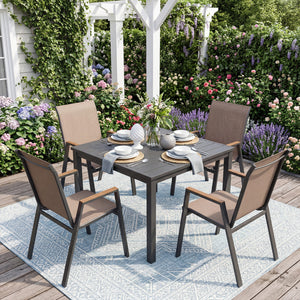 Set of 4 Stackable Patio Chairs with High Backs for Backyard 400 LBS-Brown view 2