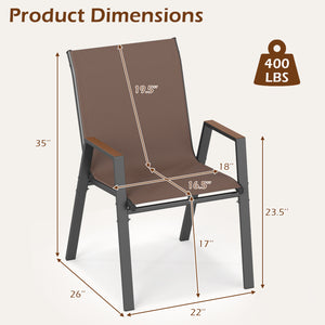 Set of 4 Stackable Patio Chairs with High Backs for Backyard 400 LBS-Brown view 3