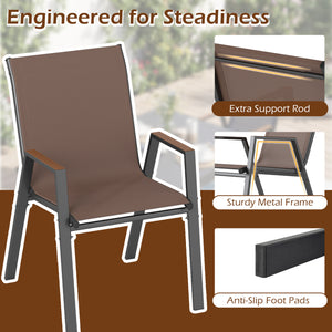 Set of 4 Stackable Patio Chairs with High Backs for Backyard 400 LBS-Brown view 7