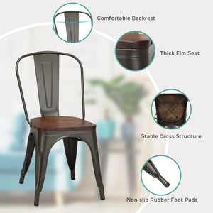 18 Inch Height Set of 4 Stackable Style Metal Wood Dining Chair-Dark Green view 6