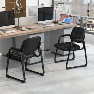 Set of 4 Upholstered Waiting Room Chair with Armrest and Ergonomic Backrest-Black view 3