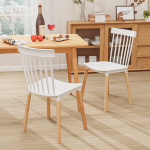 Set of 4 Windsor Dining Chairs with Spindle Backs and Curved Seats-White view 2