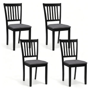 Set of 4 Wooden Upholstered Dining Chairs with Rubber Wood Frame-Black