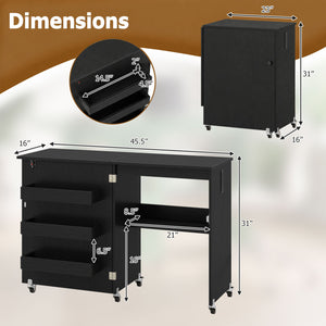 Sewing Machine Table with Charging Station and Lockable Casters-Black view 5