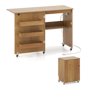 Sewing Machine Table with Charging Station and Lockable Casters-Natural view 4