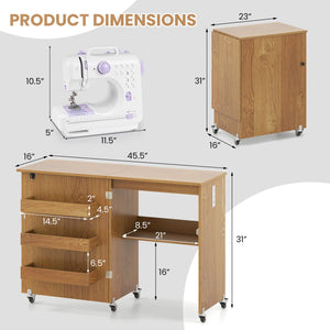 Sewing Machine Table with Charging Station and Lockable Casters-Natural view 5