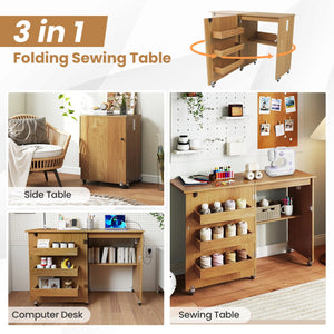 Sewing Machine Table with Charging Station and Lockable Casters-Natural view 7