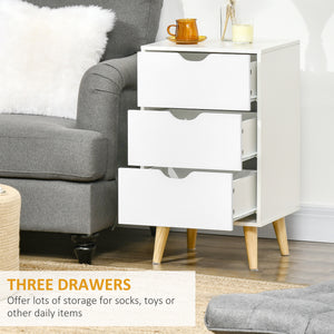 Bedside Table, Modern Nightstand with 3 Drawers, Side End Table with Wood Legs for Living Room, Bedroom, White