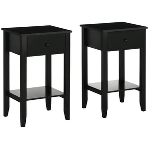 Side Table Set of 2, End Tables with Drawer and Bottom Shelf, 2-tier Nightstand for Bedroom, Living Room