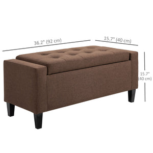 Storage Ottoman Bench, Linen Upholstered Bench with Tufted Design, Brown