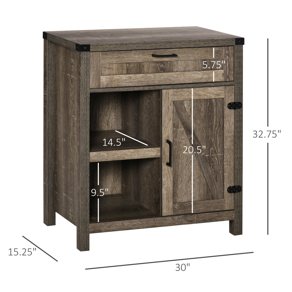 Rustic Barn Door Storage Cabinet Modern Farmhouse Buffet Sideboard for Kitchen & Dining Room Dark Oak – view 2