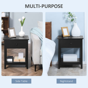 Modern Style Nightstand, Small End Table with Drawer and Storage Shelf for Bedroom, Living Room, Black – view 4
