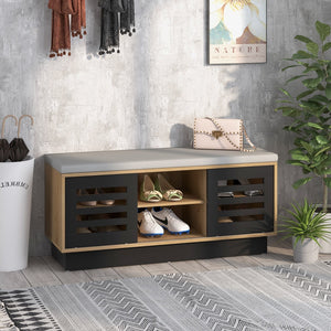 Shoe Bench with 6 Storage Compartments and 3 Adjustable Shelves-Natural view 2