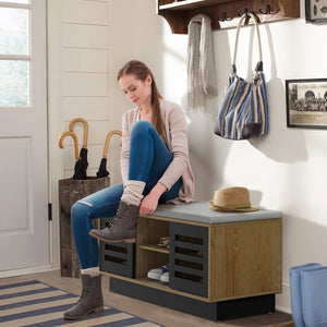Shoe Bench with 6 Storage Compartments and 3 Adjustable Shelves-Natural view 3