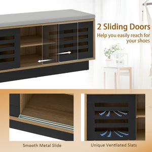 Shoe Bench with 6 Storage Compartments and 3 Adjustable Shelves-Natural view 6
