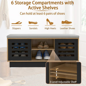 Shoe Bench with 6 Storage Compartments and 3 Adjustable Shelves-Natural view 7