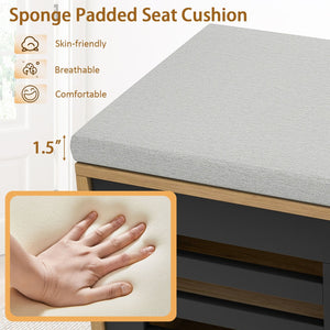 Shoe Bench with 6 Storage Compartments and 3 Adjustable Shelves-Natural view 8