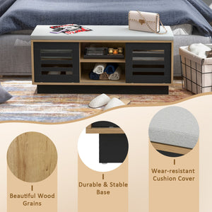 Shoe Bench with 6 Storage Compartments and 3 Adjustable Shelves-Natural view 9