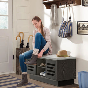 Shoe Bench with 6 Storage Compartments and 3 Adjustable Shelves-Gray view 3