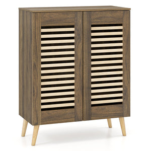 Shoe Cabinet with Louvered Doors and Removable Shelves-Walnut view 4