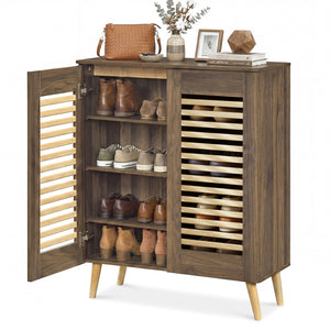 Shoe Cabinet with Louvered Doors and Removable Shelves-Walnut view 5