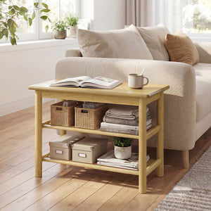 Shoe Rack Bench 3-Tier Rubberwood Shoe Changing Bench-Natrual view 2
