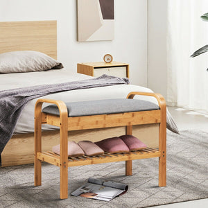Shoe Rack Bench Bamboo with Storage Shelf-Natural view 3