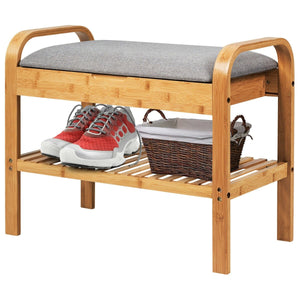 Shoe Rack Bench Bamboo with Storage Shelf-Natural view 4
