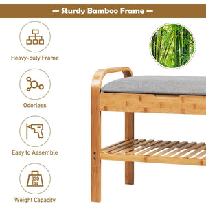 Shoe Rack Bench Bamboo with Storage Shelf-Natural view 6