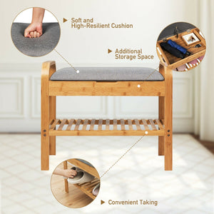 Shoe Rack Bench Bamboo with Storage Shelf-Natural view 7