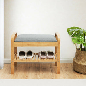 Shoe Rack Bench Bamboo with Storage Shelf-Natural view 8